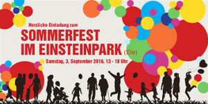 Unsere Einladungskarte zum Sommerfest im Einsteinpark (Mühlenkiez)
